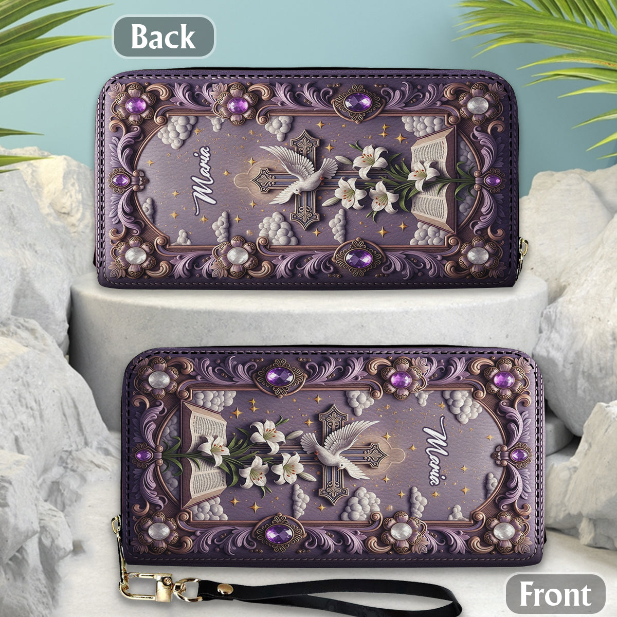 Foi éternelle - Portefeuille long en cuir chrétien personnalisé