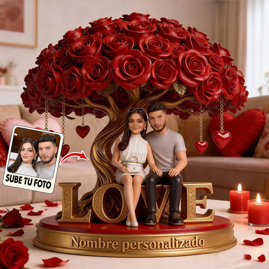 Figure De Pareja Personalizada Bajo Un Árbol De Rosas - Placa Acrílica Personalizada Con Forma Personalizada Para Pareja