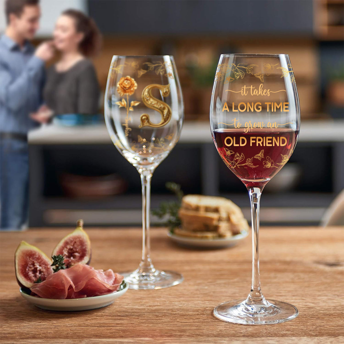 Il faut du temps pour se faire un vieil ami - Verre à vin personnalisé « Meilleure amie » avec longue tige