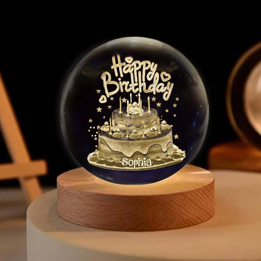 Joyeux Anniversaire - Lampe de Nuit en Cristal Personnalisée