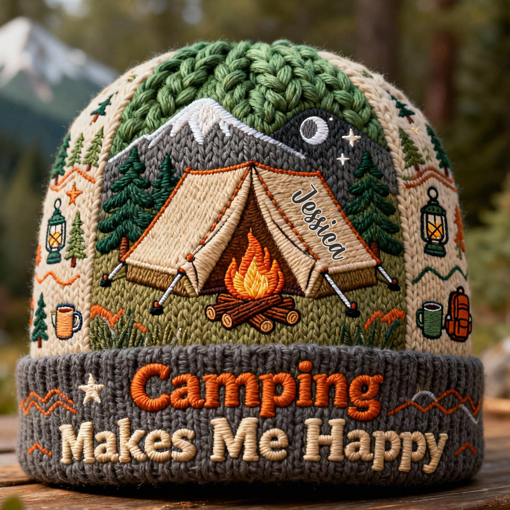 Le camping me rend heureux - Bonnet de camping personnalisé