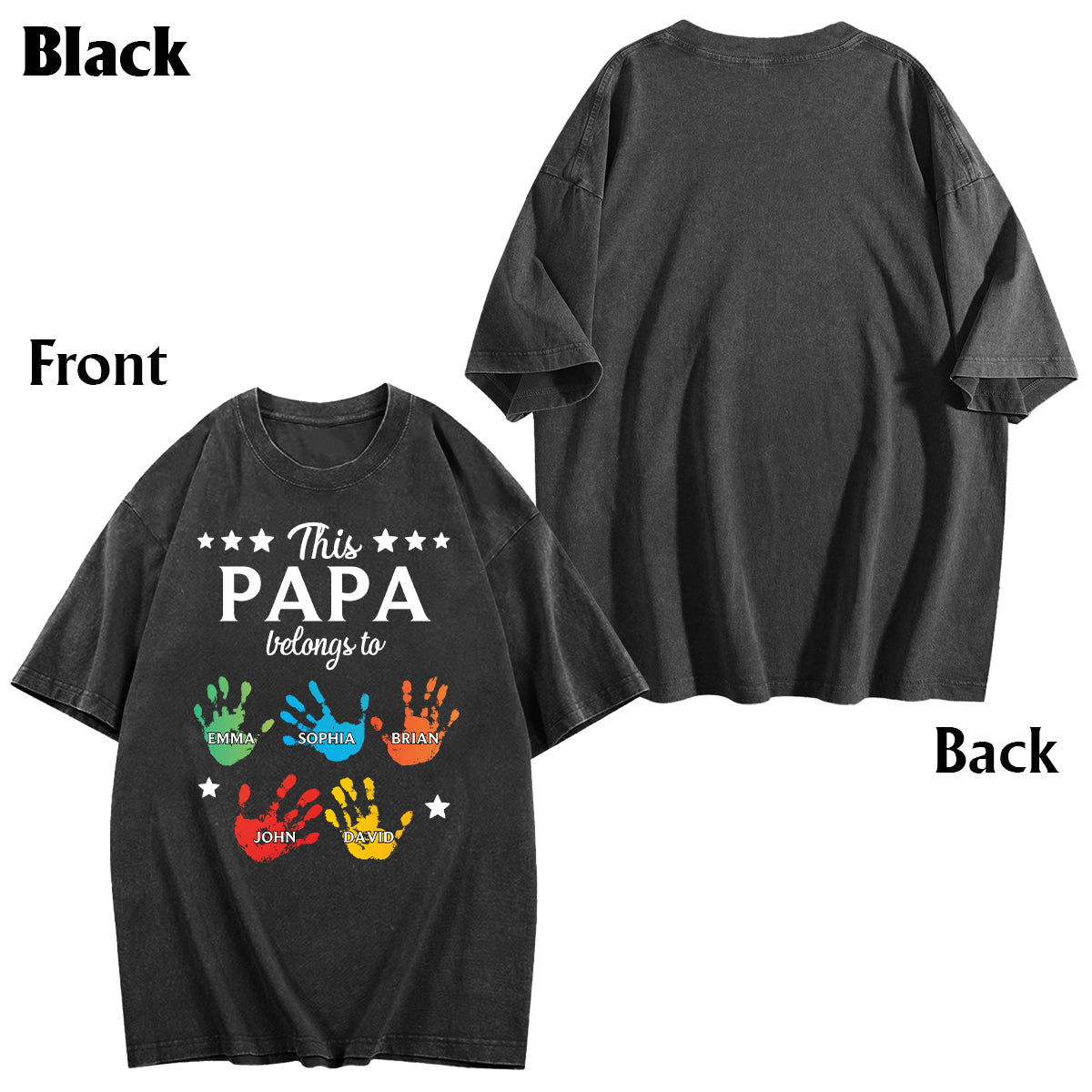 Ce t-shirt à motifs de mains « Papa appartient à » est un t-shirt personnalisé pour grand-père.