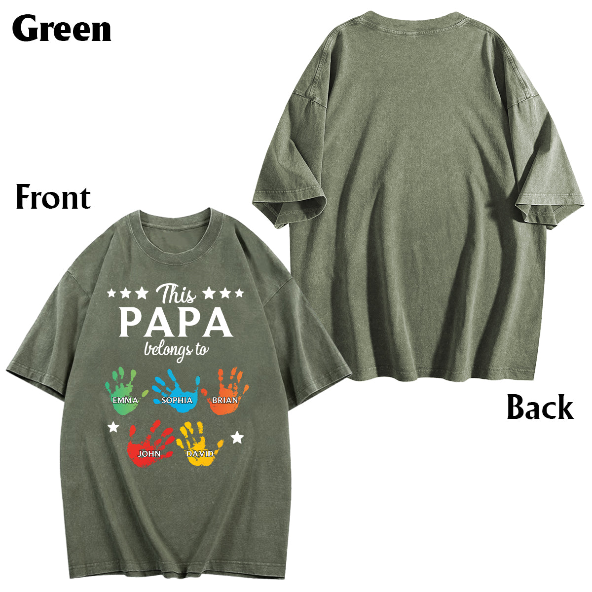 Ce t-shirt à motifs de mains « Papa appartient à » est un t-shirt personnalisé pour grand-père.
