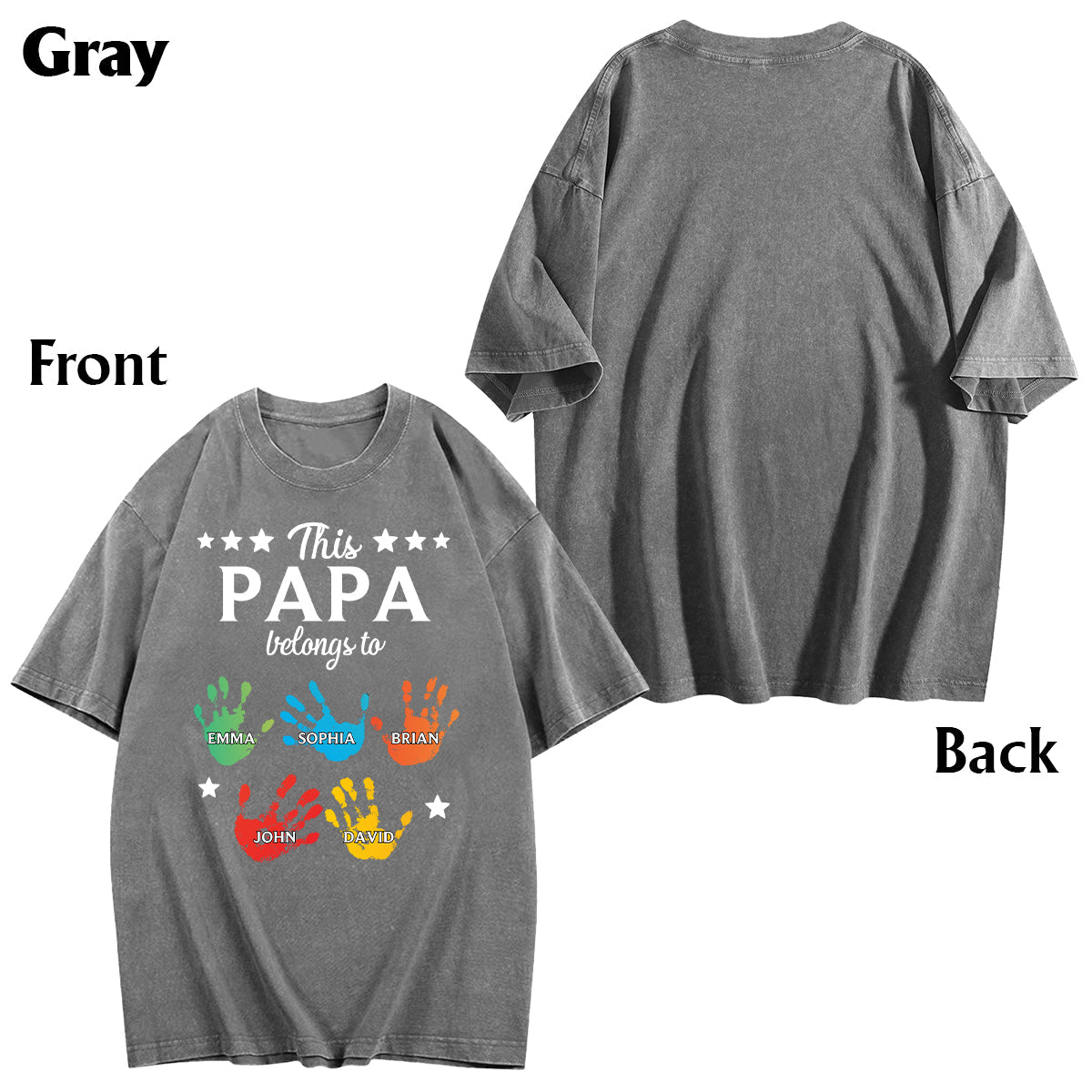 Ce t-shirt à motifs de mains « Papa appartient à » est un t-shirt personnalisé pour grand-père.