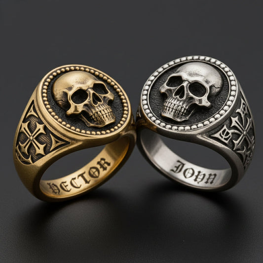 Bague chevalière personnalisée en forme de crâne - Motif crâne cool
