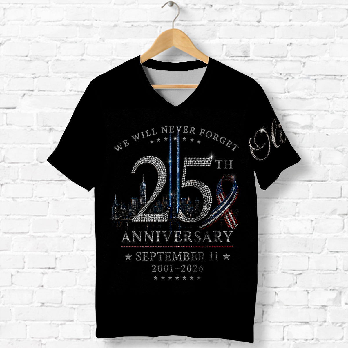 September 11 25th Anniversary Never Forget - Personalized EMT Fully Printed V-Neck T-Shirt