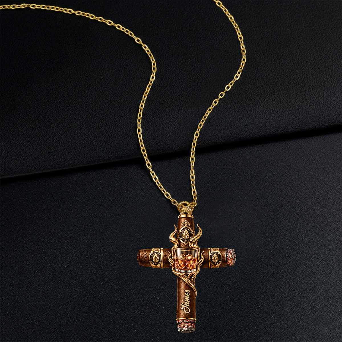 Faith, Whiskey & Cigars - Personalized Whisky Shaped Metal Pendant Necklace