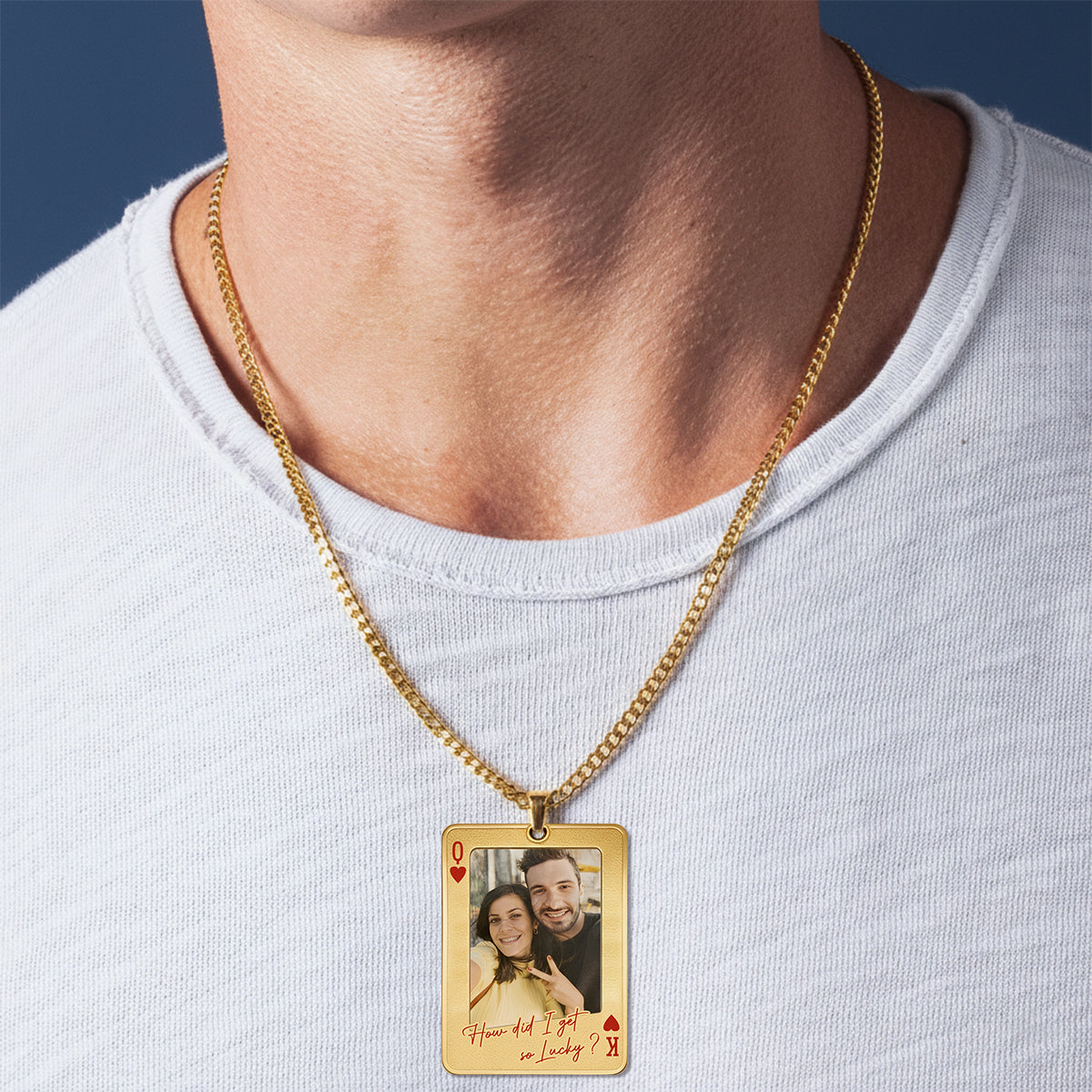 Carte à jouer personnalisée avec photo - Collier pendentif en métal personnalisé en forme de couple