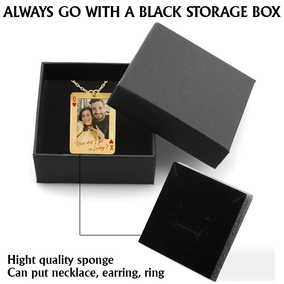 Carte à jouer personnalisée avec photo - Collier pendentif en métal personnalisé en forme de couple