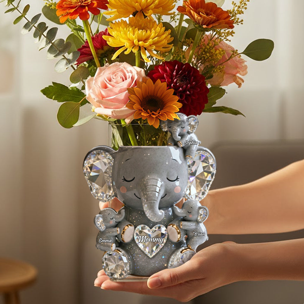 Cute Sparkling Mom - Personalized Elephant Acrylic Pot