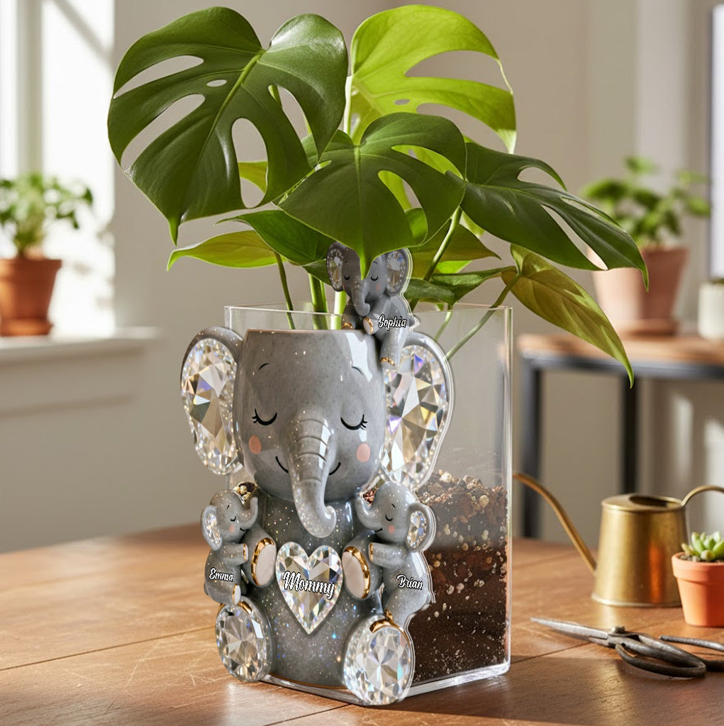 Cute Sparkling Mom - Personalized Elephant Acrylic Pot