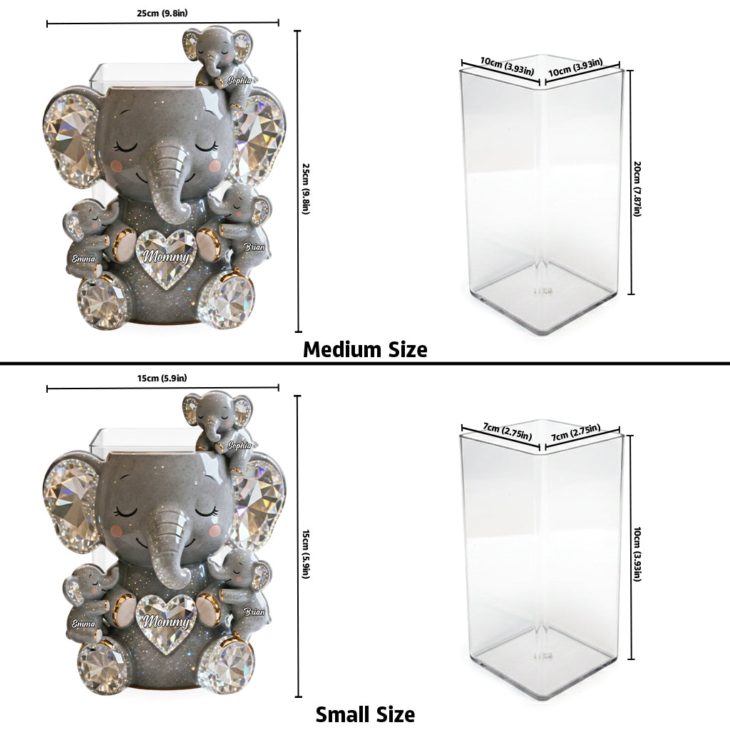 Cute Sparkling Mom - Personalized Elephant Acrylic Pot