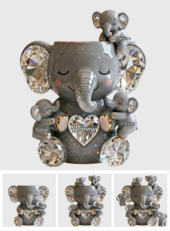 Cute Sparkling Mom - Personalized Elephant Acrylic Pot