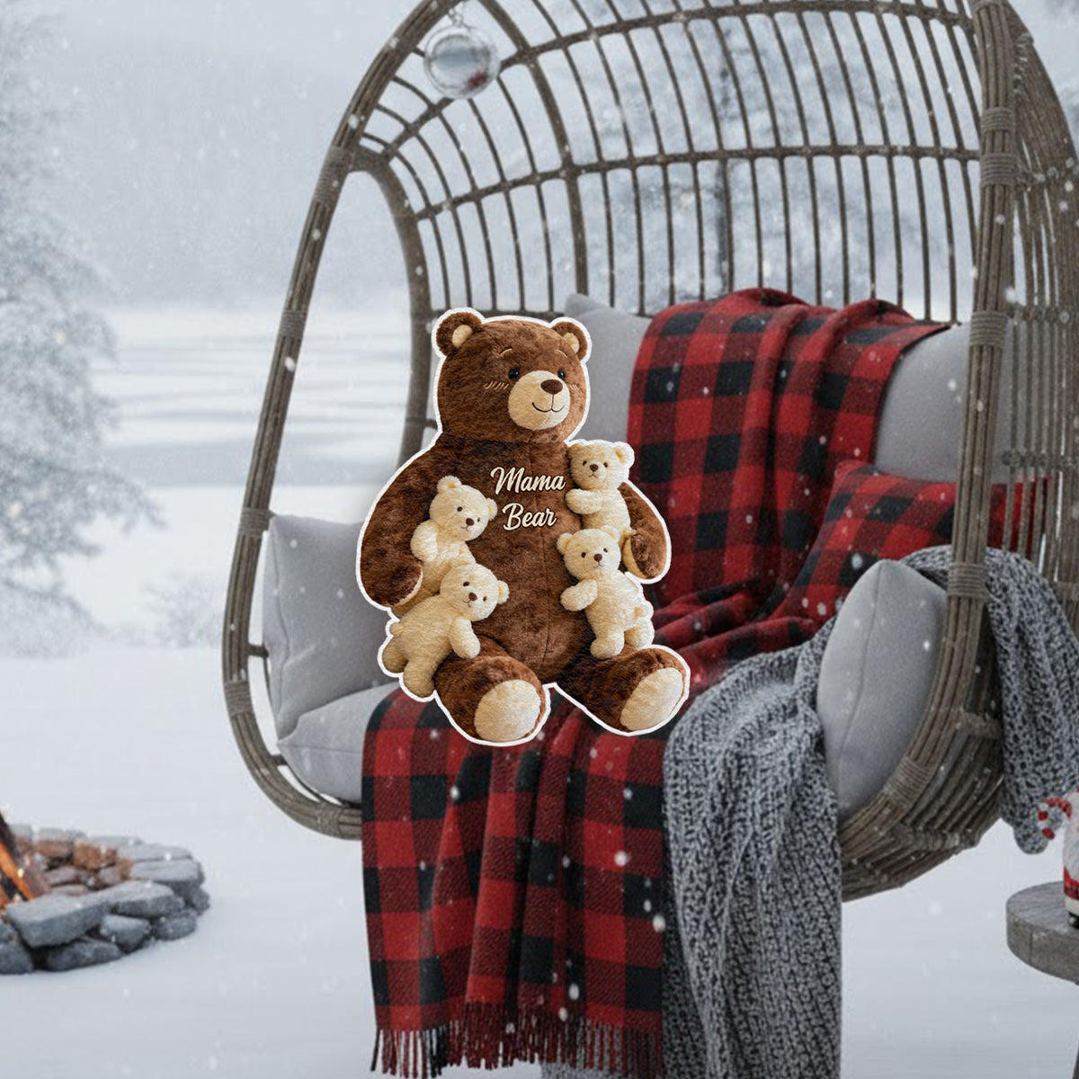 Coussin personnalisé en fausse fourrure « Maman Ours » en forme de maman