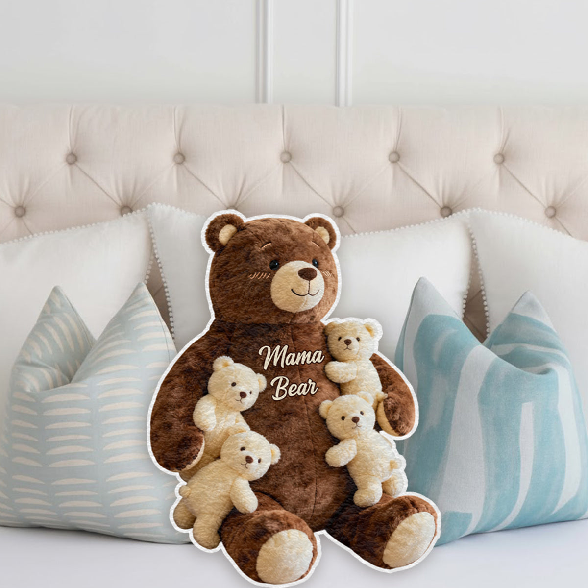 Coussin personnalisé en fausse fourrure « Maman Ours » en forme de maman