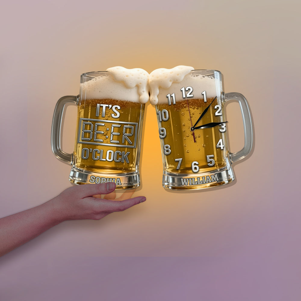 C'est l'heure de la bière ! - Horloge murale lumineuse LED personnalisée sur le thème de la bière