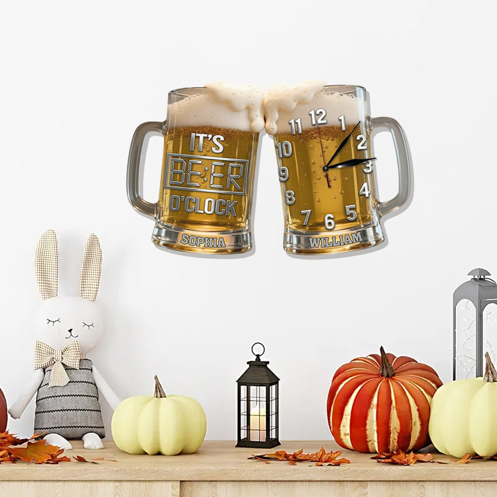 C'est l'heure de la bière ! - Horloge murale lumineuse LED personnalisée sur le thème de la bière