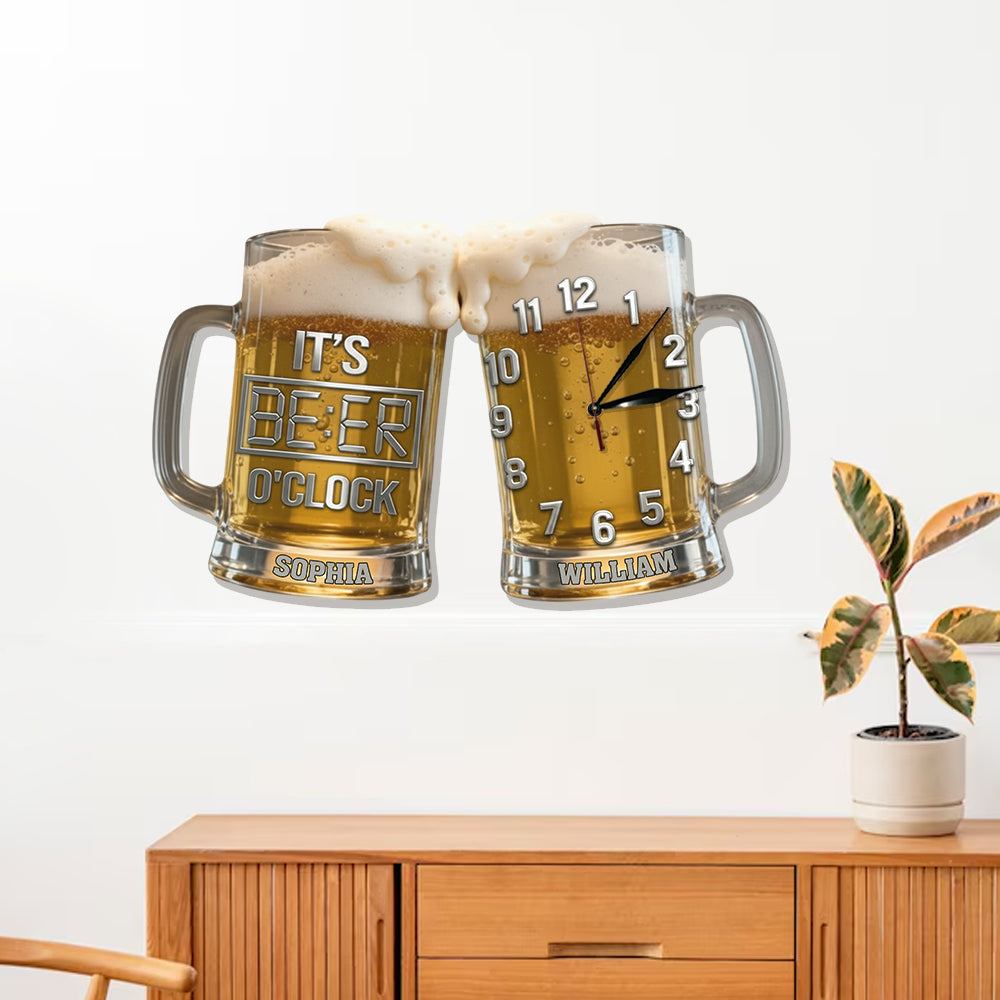 C'est l'heure de la bière ! - Horloge murale lumineuse LED personnalisée sur le thème de la bière