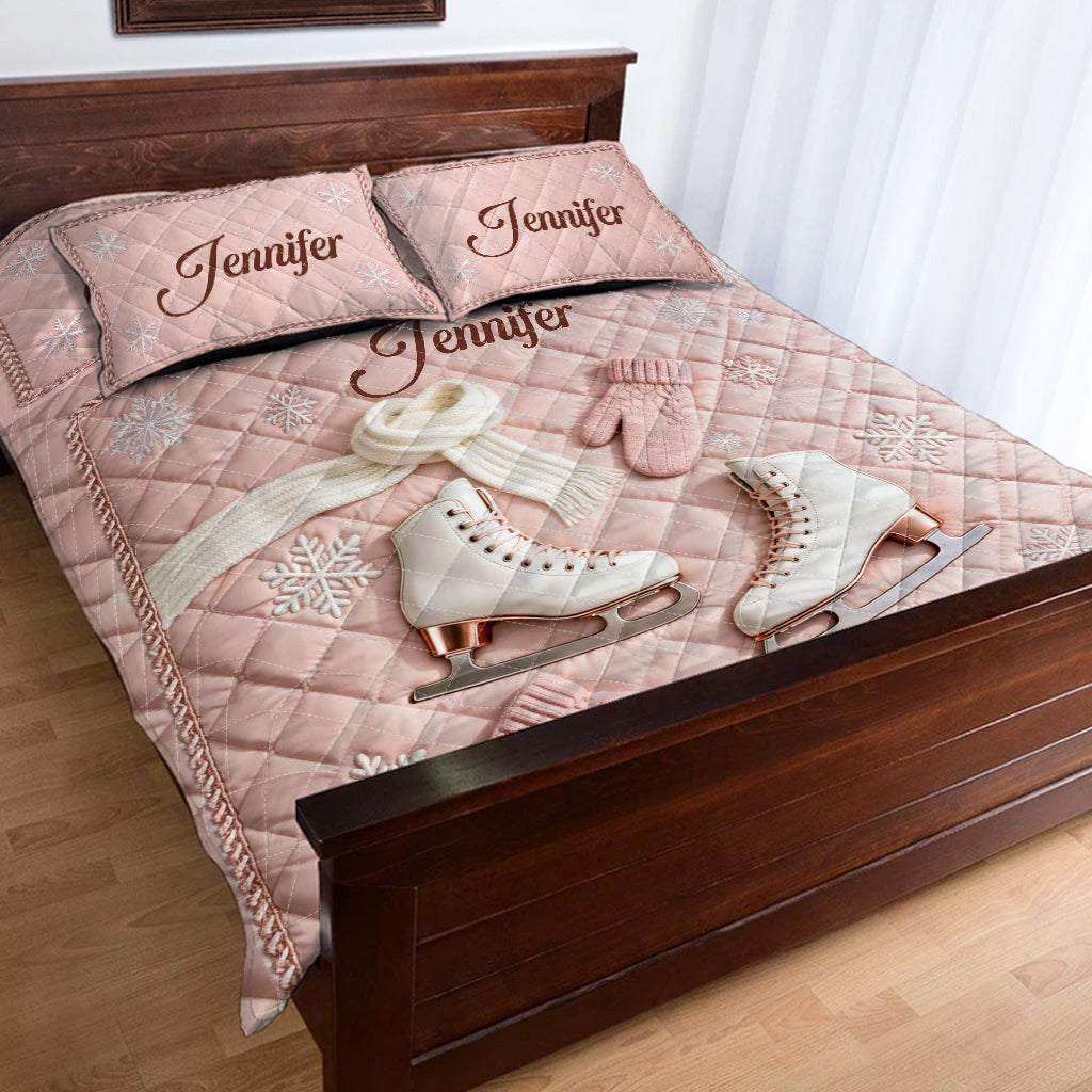 Patinage sur glace - Ensemble de courtepointe personnalisé sur le thème du patinage sur glace