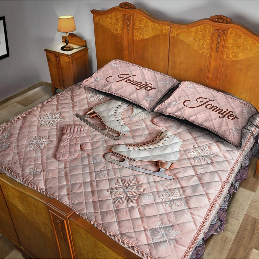 Patinage sur glace - Ensemble de courtepointe personnalisé sur le thème du patinage sur glace