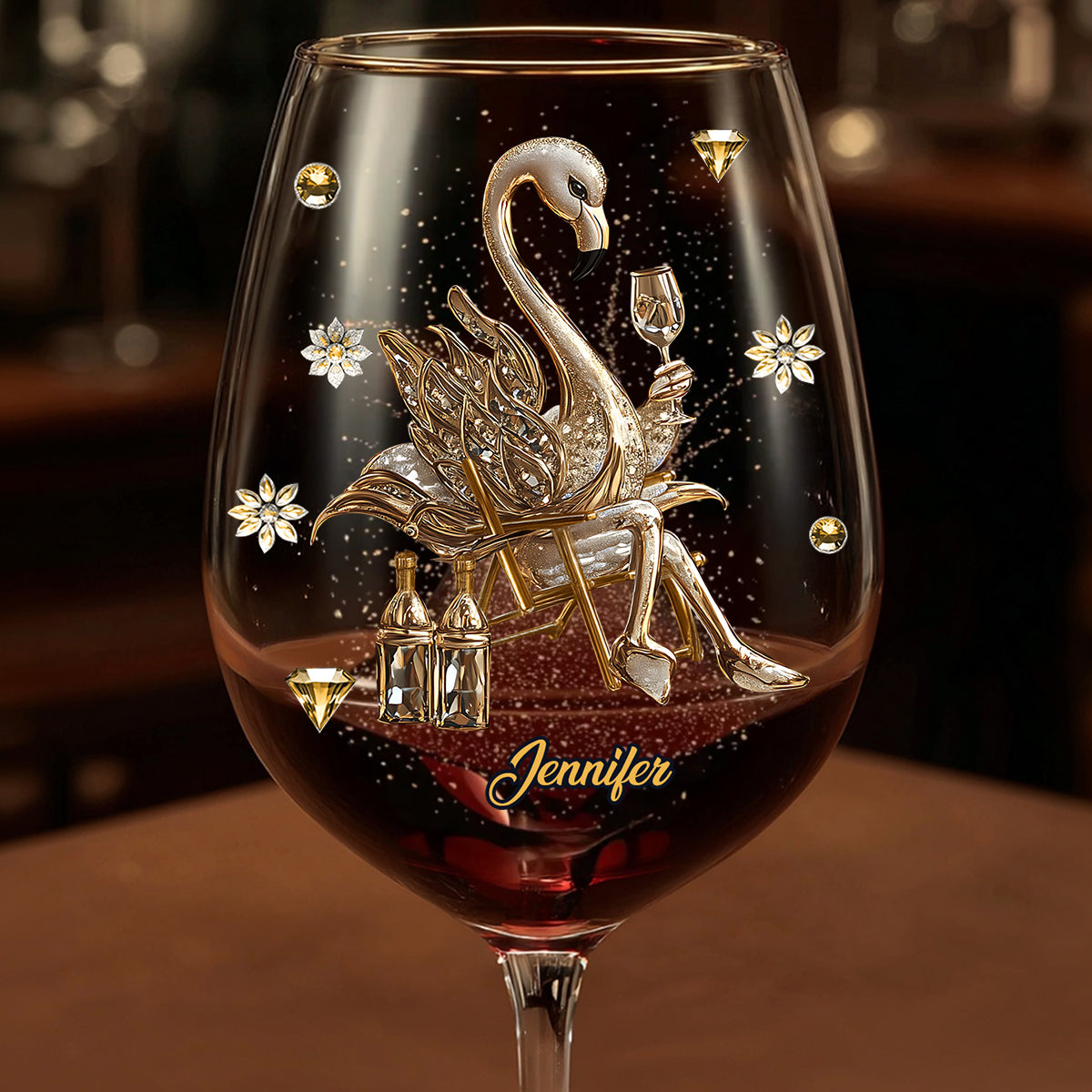 Elegant Flamingo - Personalized Flamingo Wine Glass With Long Stem