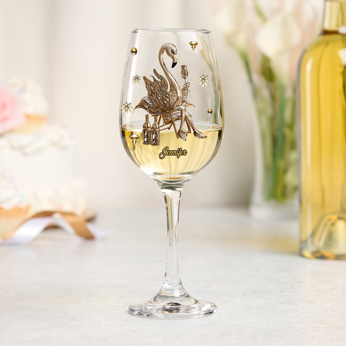 Elegant Flamingo - Personalized Flamingo Wine Glass With Long Stem
