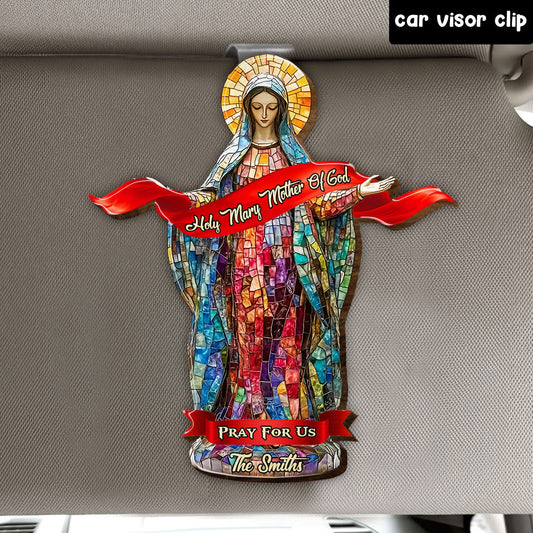 Priez pour nous - Clip de pare-soleil de voiture personnalisé à motif chrétien