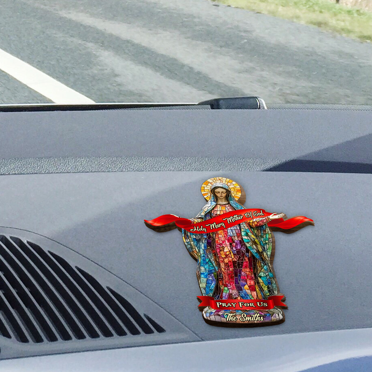 Priez pour nous - Clip de pare-soleil de voiture personnalisé à motif chrétien