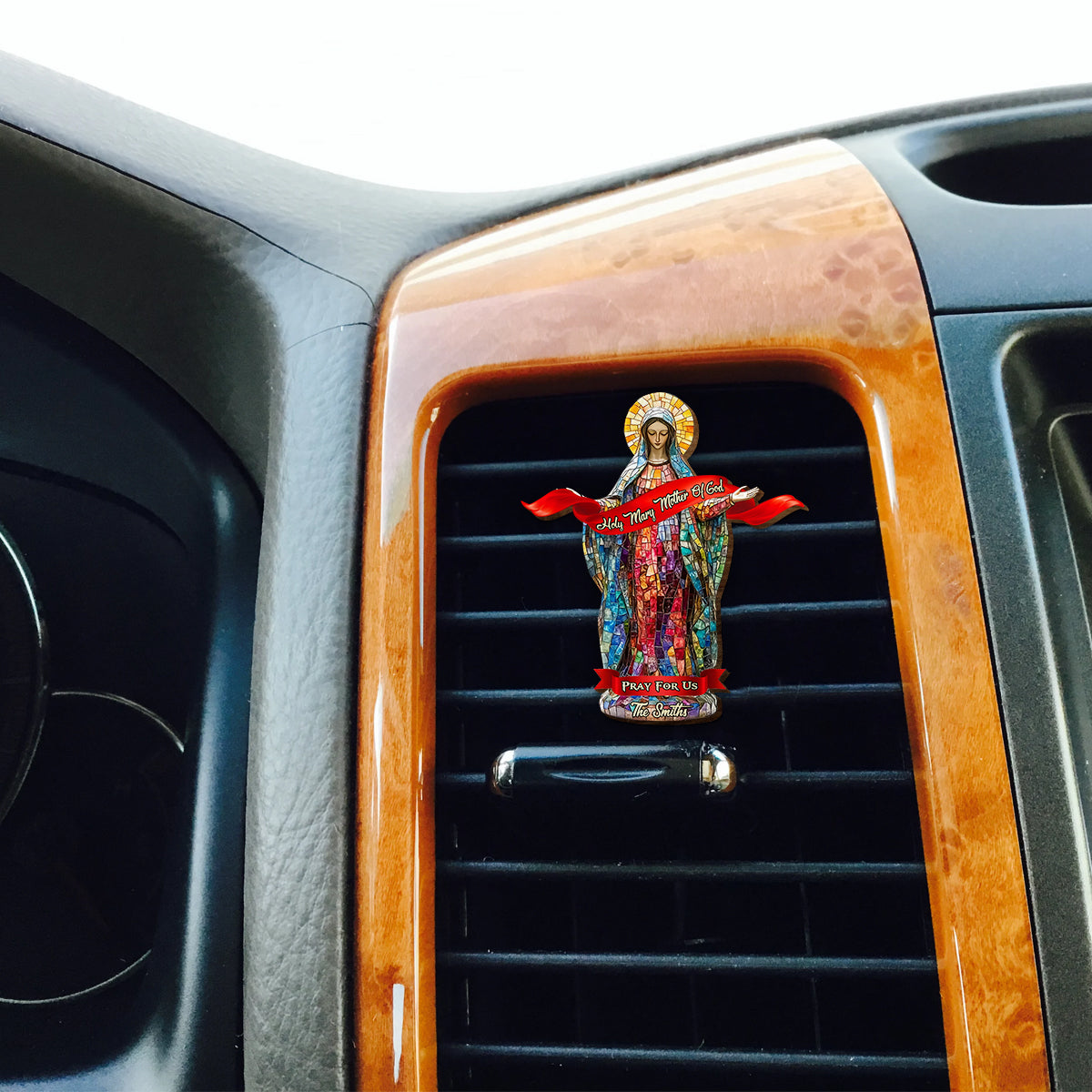 Priez pour nous - Clip de pare-soleil de voiture personnalisé à motif chrétien