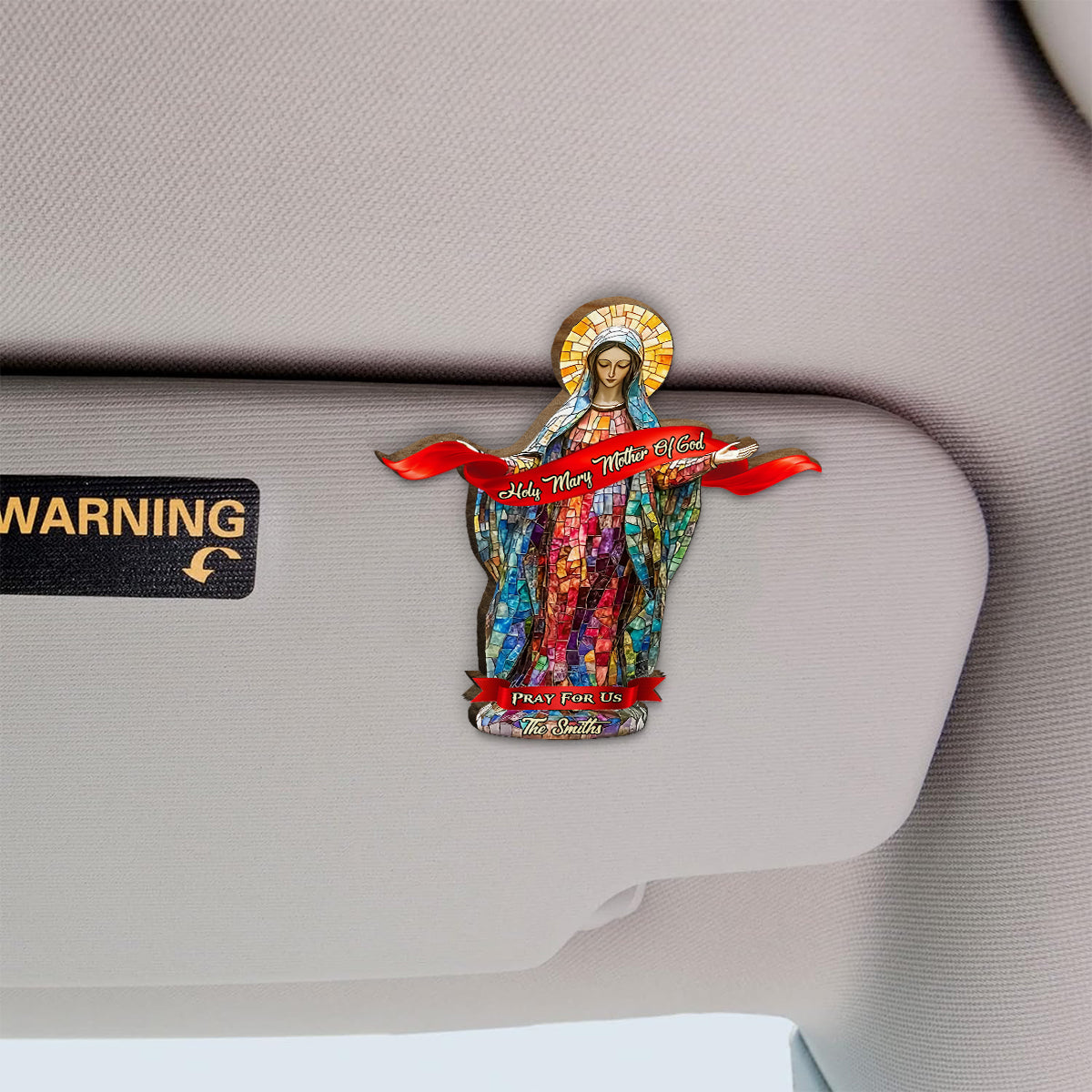 Priez pour nous - Clip de pare-soleil de voiture personnalisé à motif chrétien