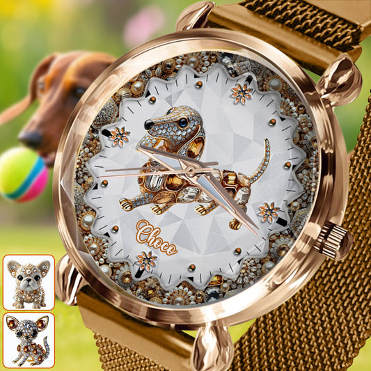 Montre-bracelet personnalisée pour femme avec un chien : « J’aime mes chiens ». 