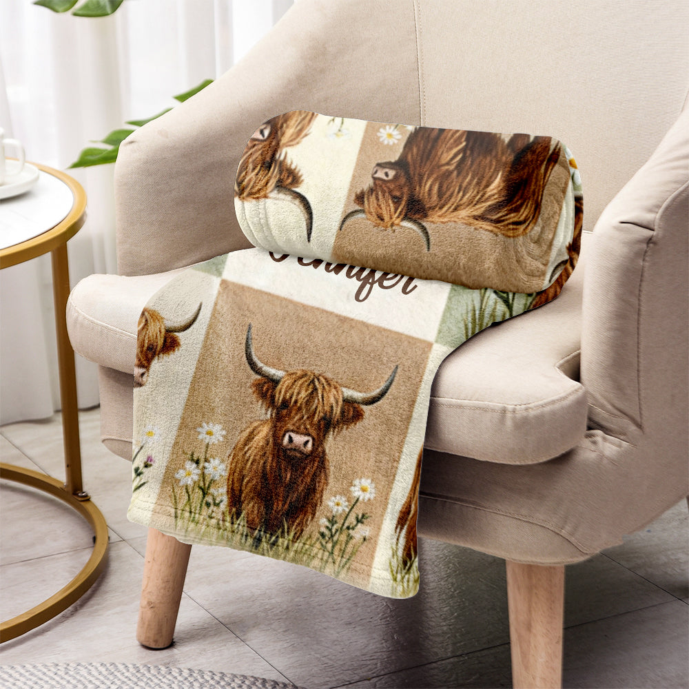 Vie à la ferme - Couverture personnalisée vache des Highlands