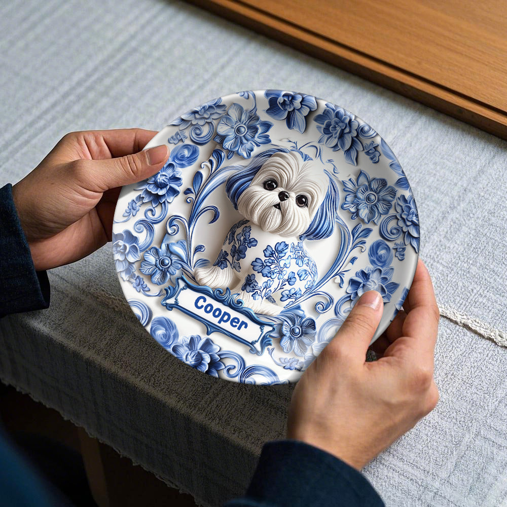 Assiette ronde en céramique personnalisée avec un adorable chien