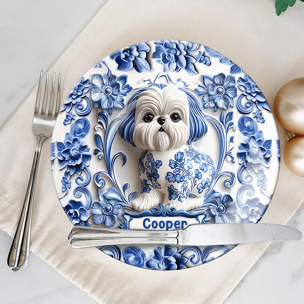 Assiette ronde en céramique personnalisée avec un adorable chien