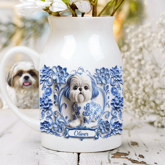 Cute Dog Shih Tzu - Personalized Dog Ceramic Flower Vase