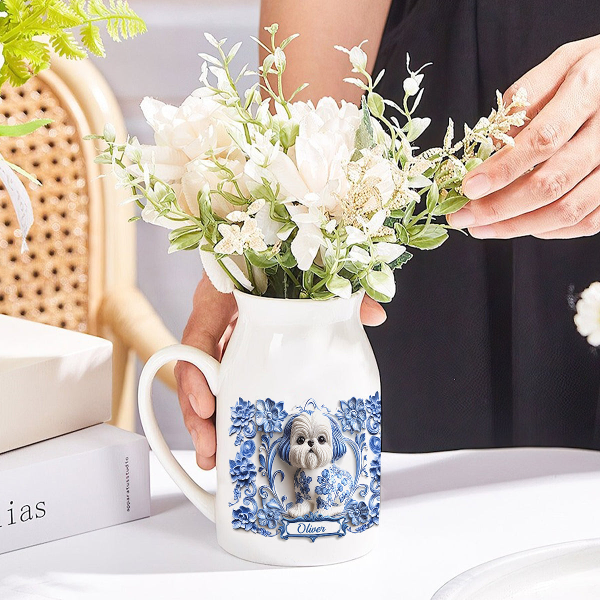 Cute Dog Shih Tzu - Personalized Dog Ceramic Flower Vase