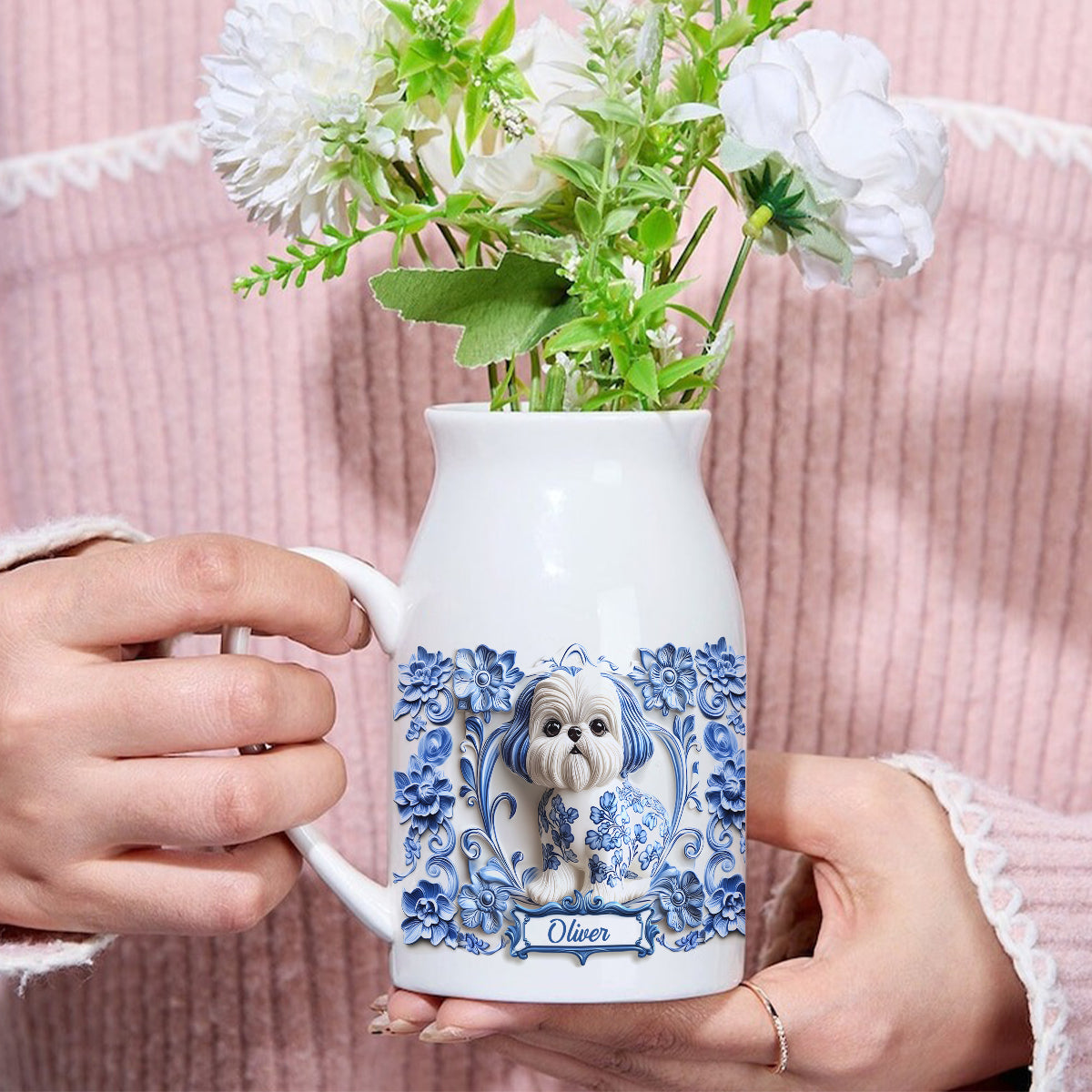 Cute Dog Shih Tzu - Personalized Dog Ceramic Flower Vase