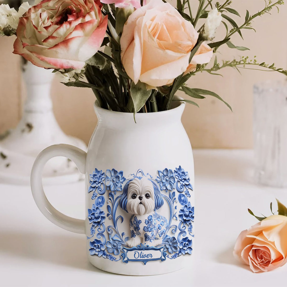 Cute Dog Shih Tzu - Personalized Dog Ceramic Flower Vase