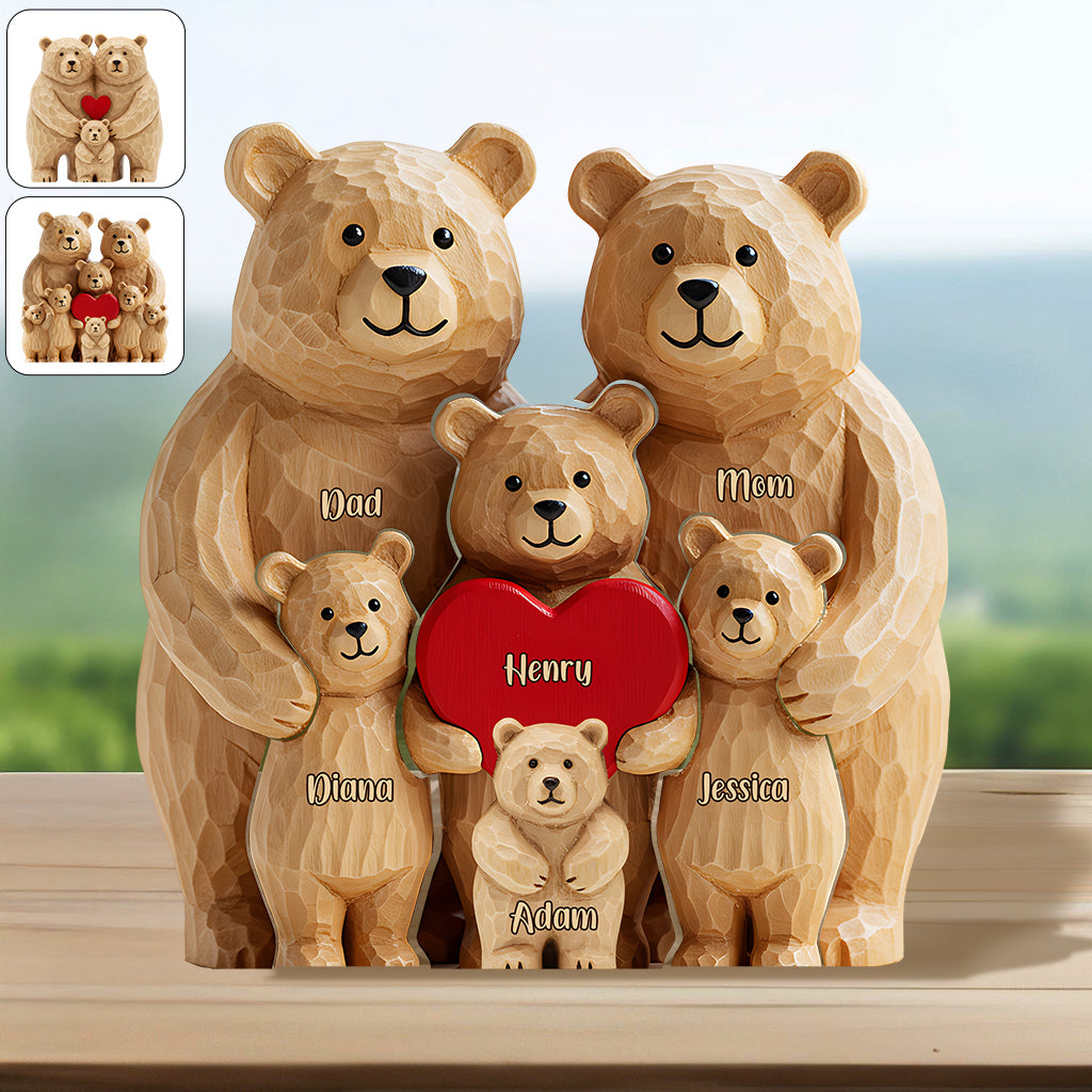 Famille d'ours - Puzzle en bois personnalisé en forme de famille
