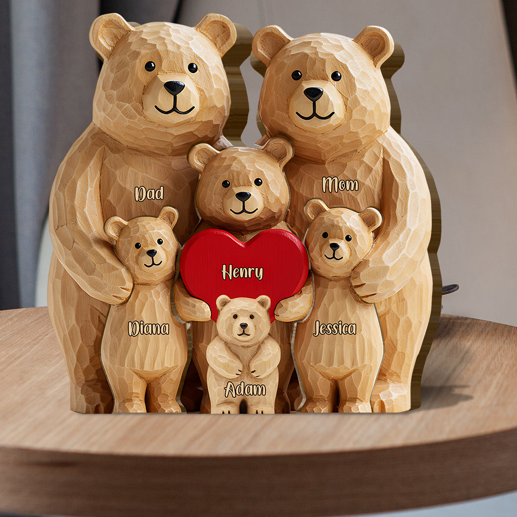 Famille d'ours - Puzzle en bois personnalisé en forme de famille