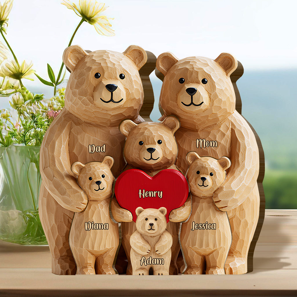 Famille d'ours - Puzzle en bois personnalisé en forme de famille
