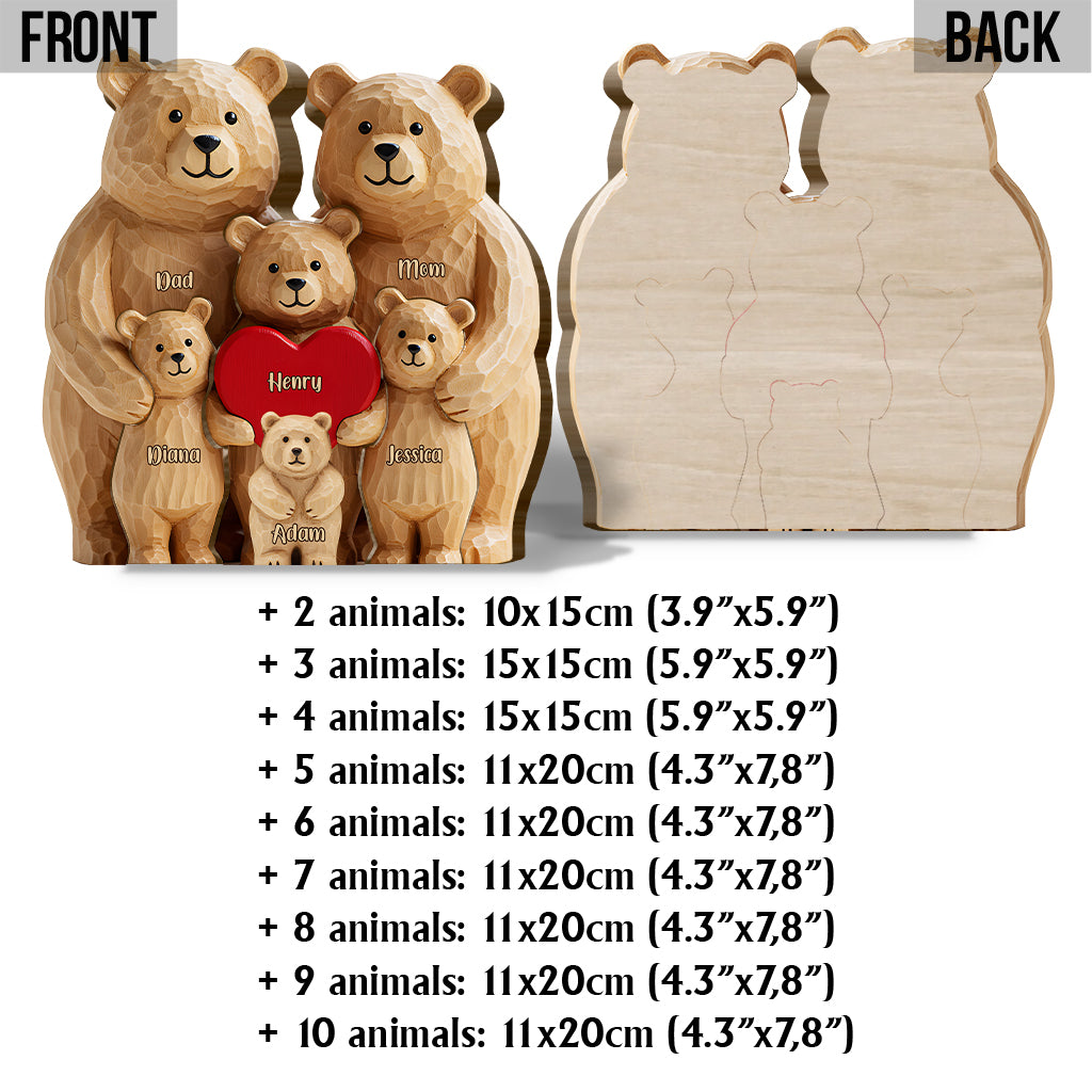 Famille d'ours - Puzzle en bois personnalisé en forme de famille