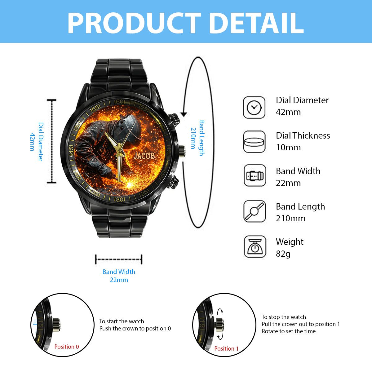 Gift For Welder Man - Personalized Welder Hand Watch