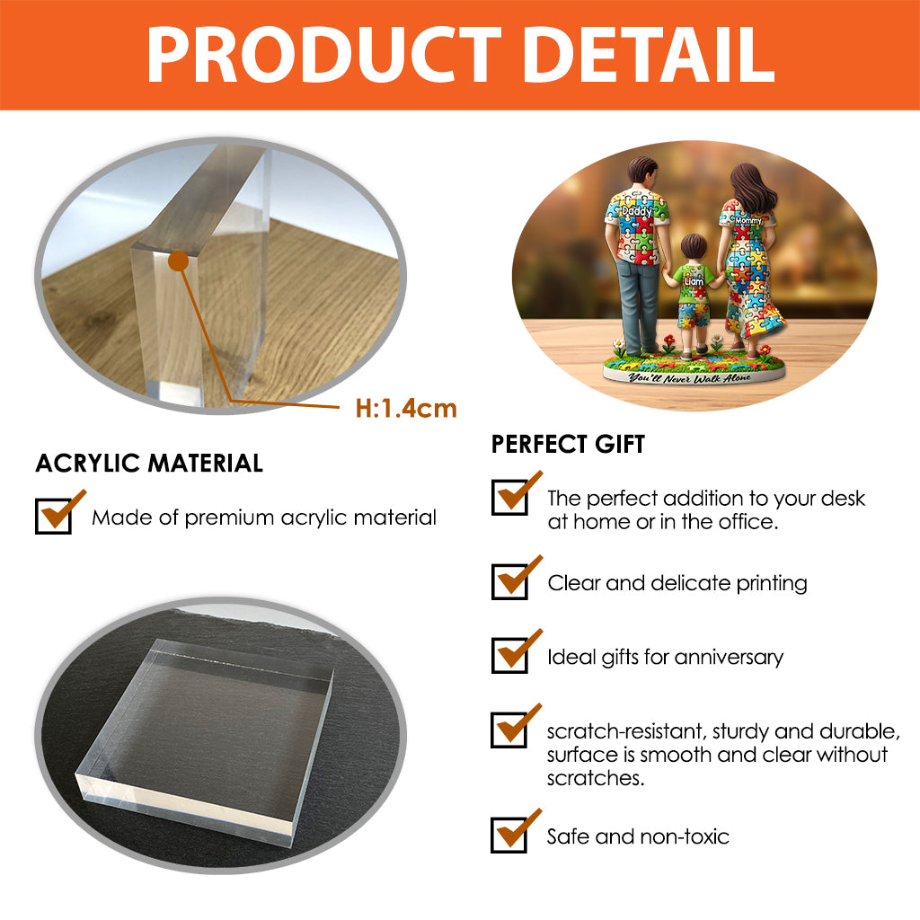 You'll Never Walk Alone - Personalized Autism Awareness Custom Shaped Acrylic Plaque