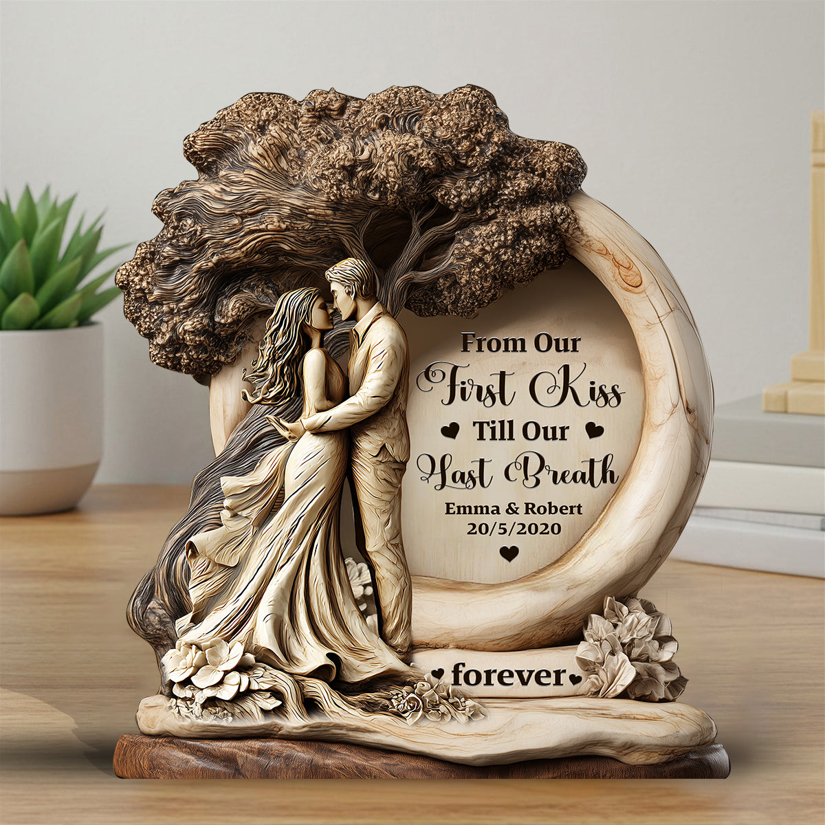 De notre premier baiser à notre dernier souffle - Plaque en bois personnalisée pour couple