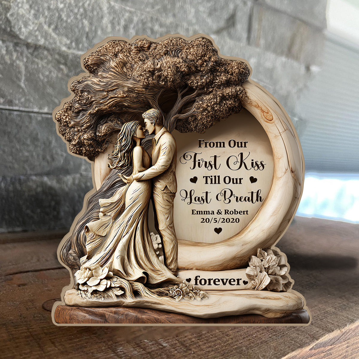 De notre premier baiser à notre dernier souffle - Plaque en bois personnalisée pour couple