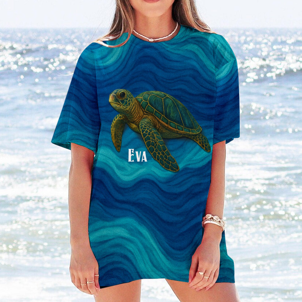 T-shirt personnalisé Tortue et Vague - T-shirt intégral Tortue