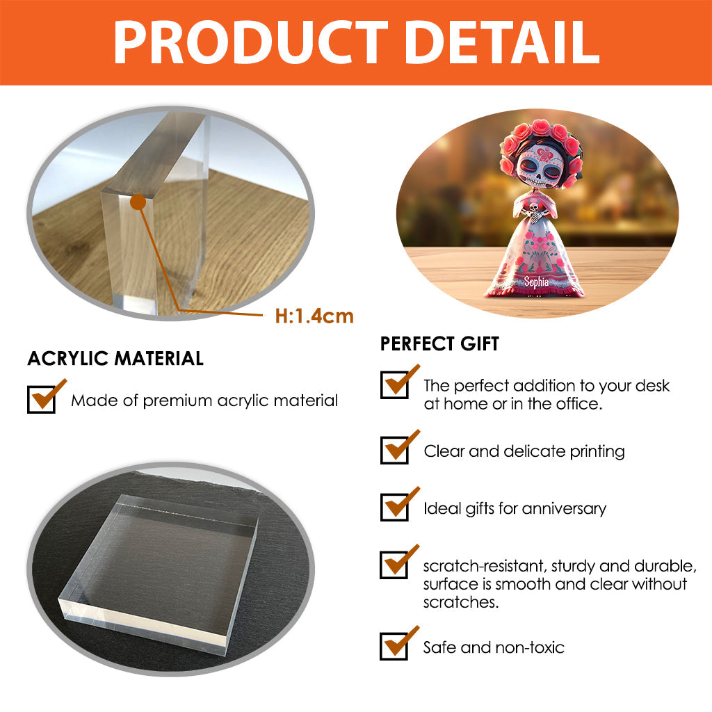Têtes de mort mexicaines - Plaque acrylique personnalisée en forme de crâne.