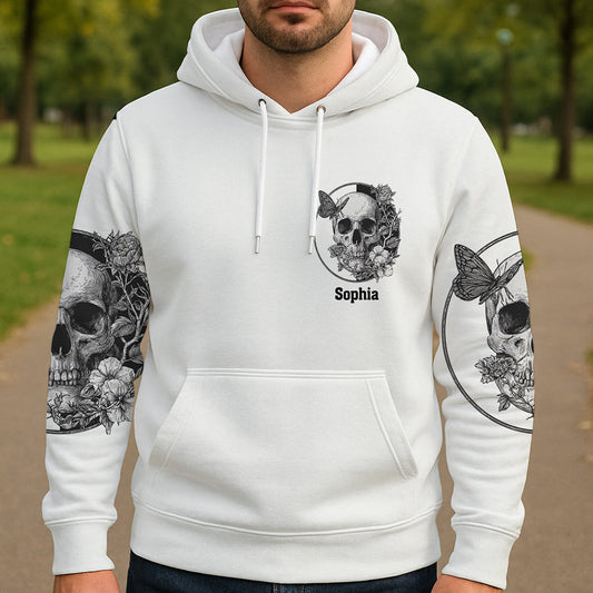 T-shirt personnalisé tête de mort blanche - T-shirt à motif tête de mort intégrale