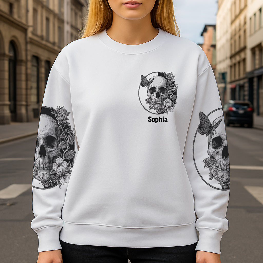 T-shirt personnalisé tête de mort blanche - T-shirt à motif tête de mort intégrale